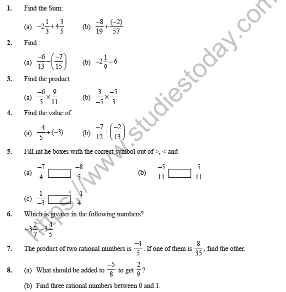 Rational Numbers For Class 7